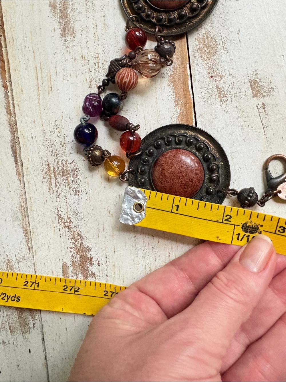 Vintage 90s The Limited medallion adjustable beaded chain belt  bronze boho EUC - Picture 14 of 15